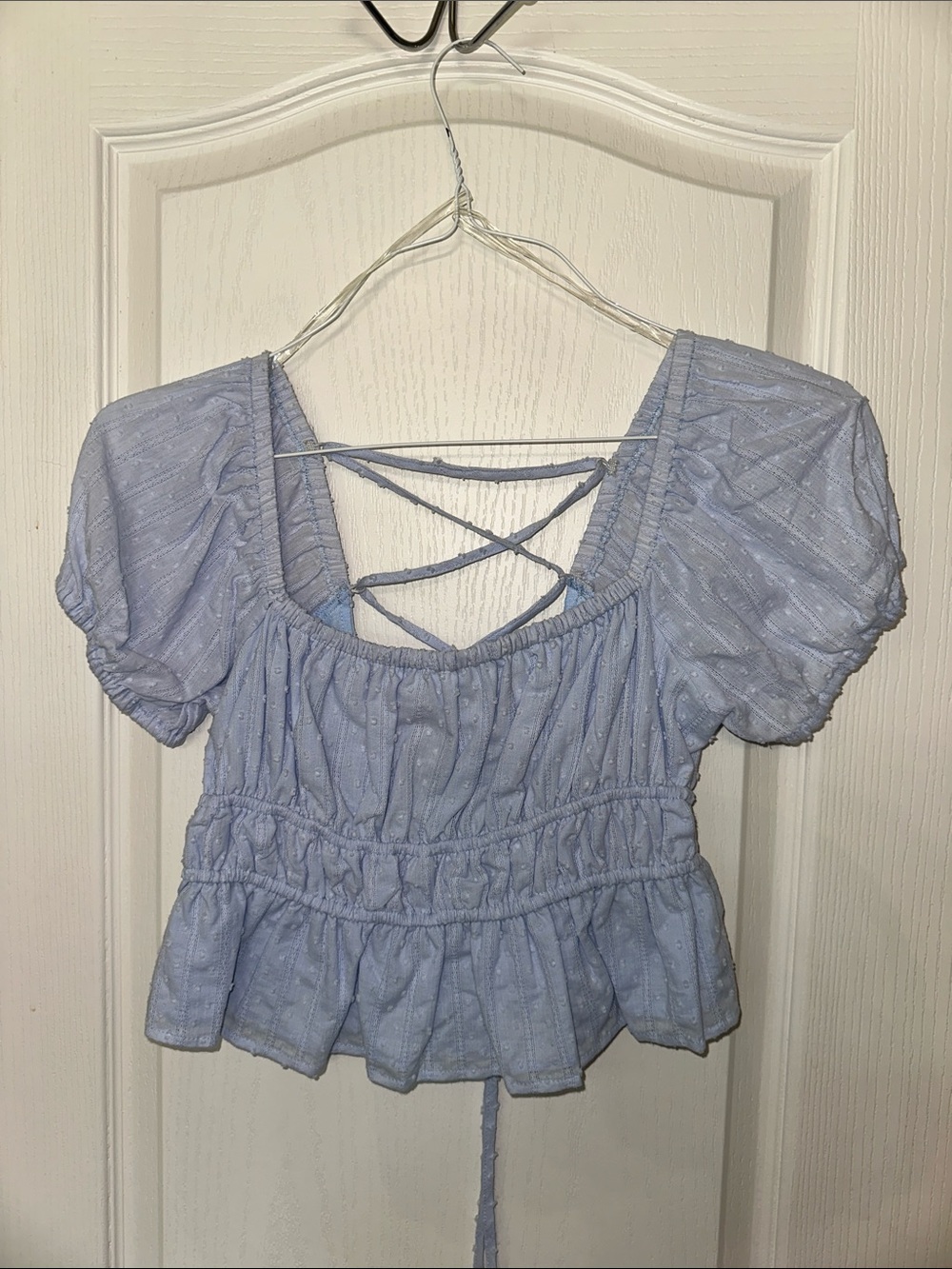 Altar'd State Light Blue Smocked Peplum Crop Top